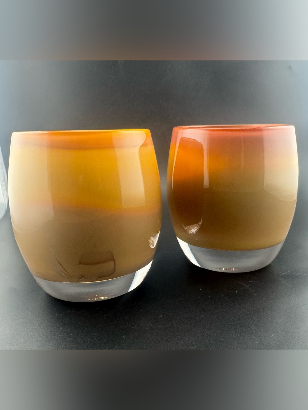 2 Glassybaby Candle Holders in a Tan Carmel Color